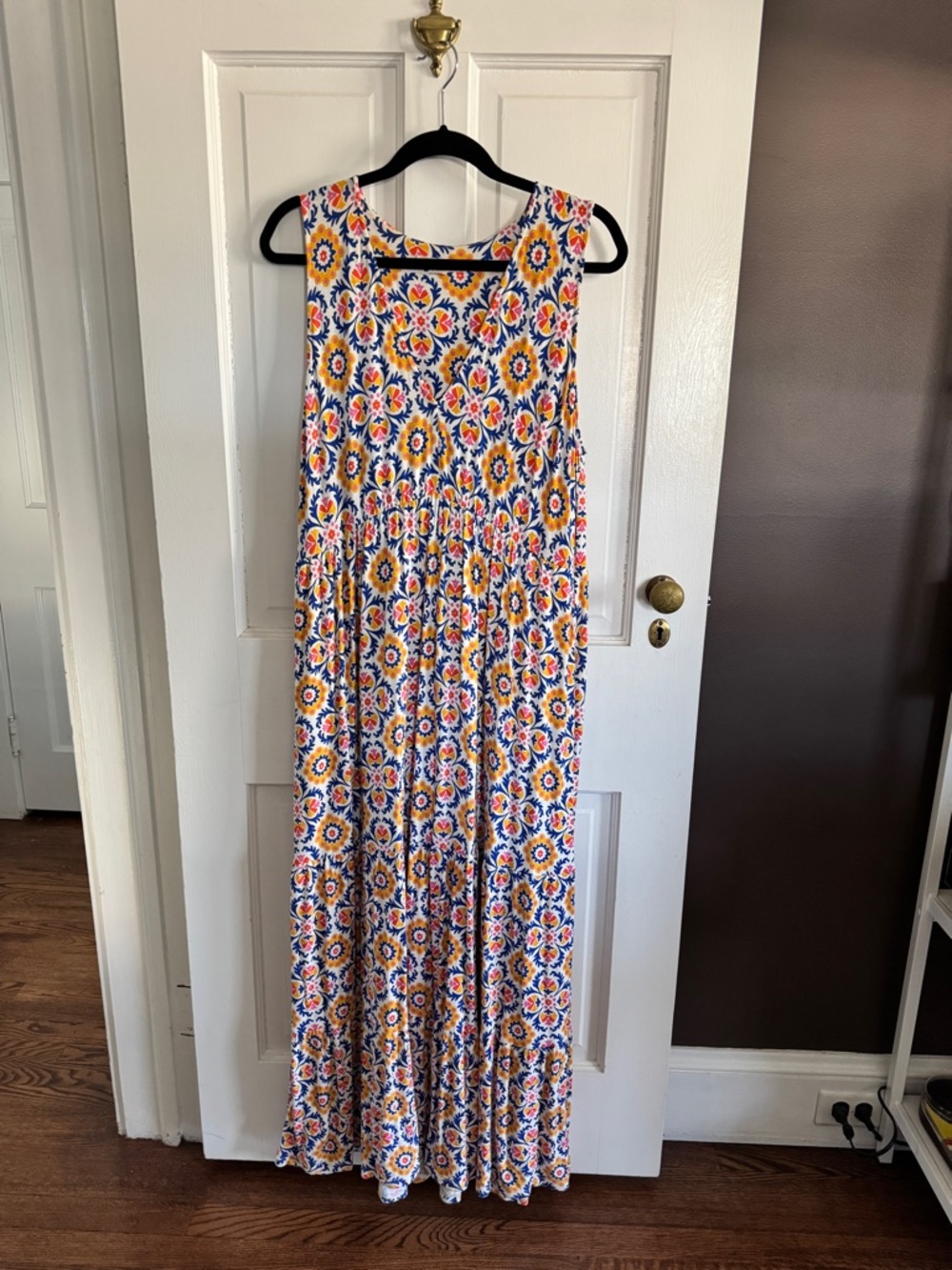 Boden Sylvia Jersey Maxi Tier Dress - Artisan’s Gold, Mosaic Bloom, 14 R